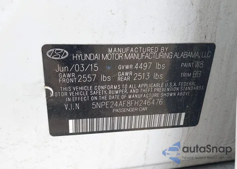 2015 Hyundai Sonata Se из США, поврежденный, VIN 5NPE24AF8FH246476